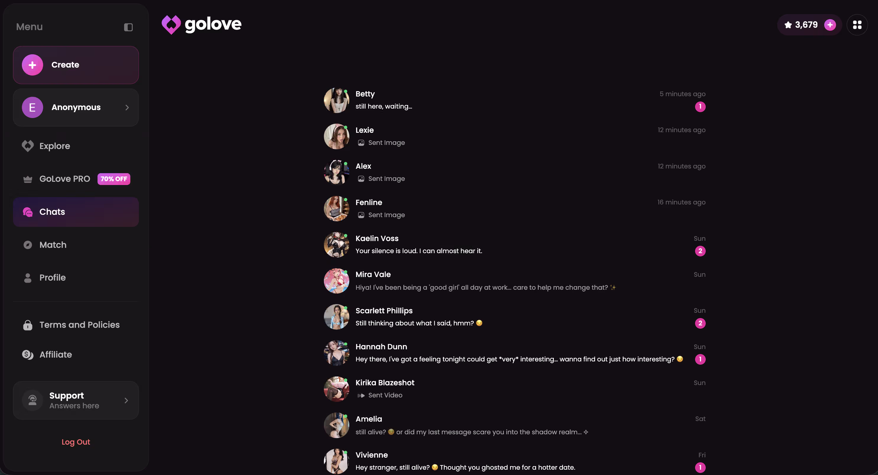 GoLove referencing a detail from a previous chat