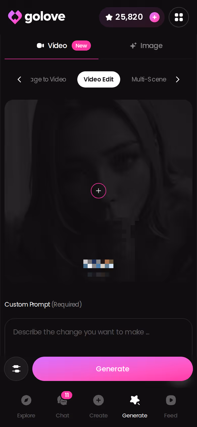 GoLove.ai Video Edit on mobile, adjusting a clip that was already generated